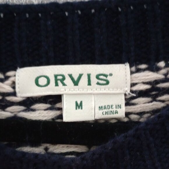 Orvis Sweater Fair Isle Nordic Sweater Sz M Blue White Snowflakes - Picture 4 of 4